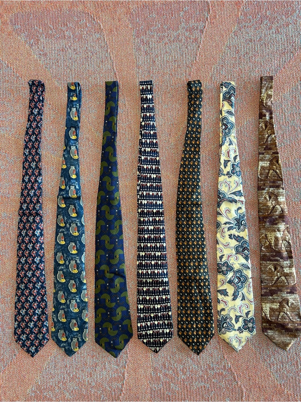 Lot of 7 Designer Silk Ties Loewe Givenchy Bugatti Metropolitan Museum Art Silk